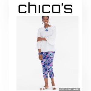 Chico’s Comfort Waist Luxe Utility Outline Floral Crops